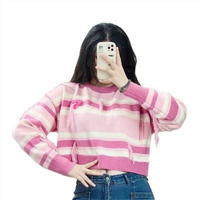 پلیور زنانه ژاکارد کوتاه صورتی